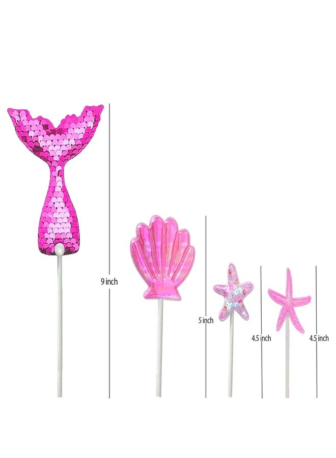 Pop Colours Pink Mermaid Tail and Starfish Cake Toppers, Set of 4 |Mermaid Theme Cake Topper | Cake Decoration Mermaid | (Pink) - Image 3